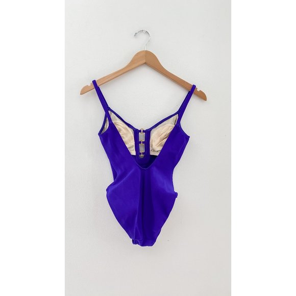 Vintage 80’s La Blanca Dark Purple & Gold Swim One Piece - Picture 4 of 4